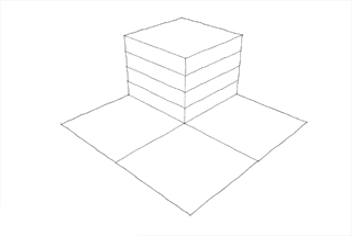 Single column of four stacked boxes on four quadrant plane
