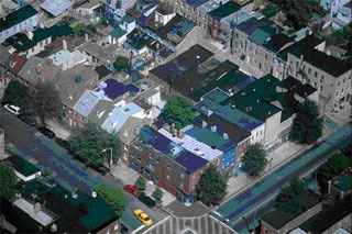 Aerial view of high density buildings